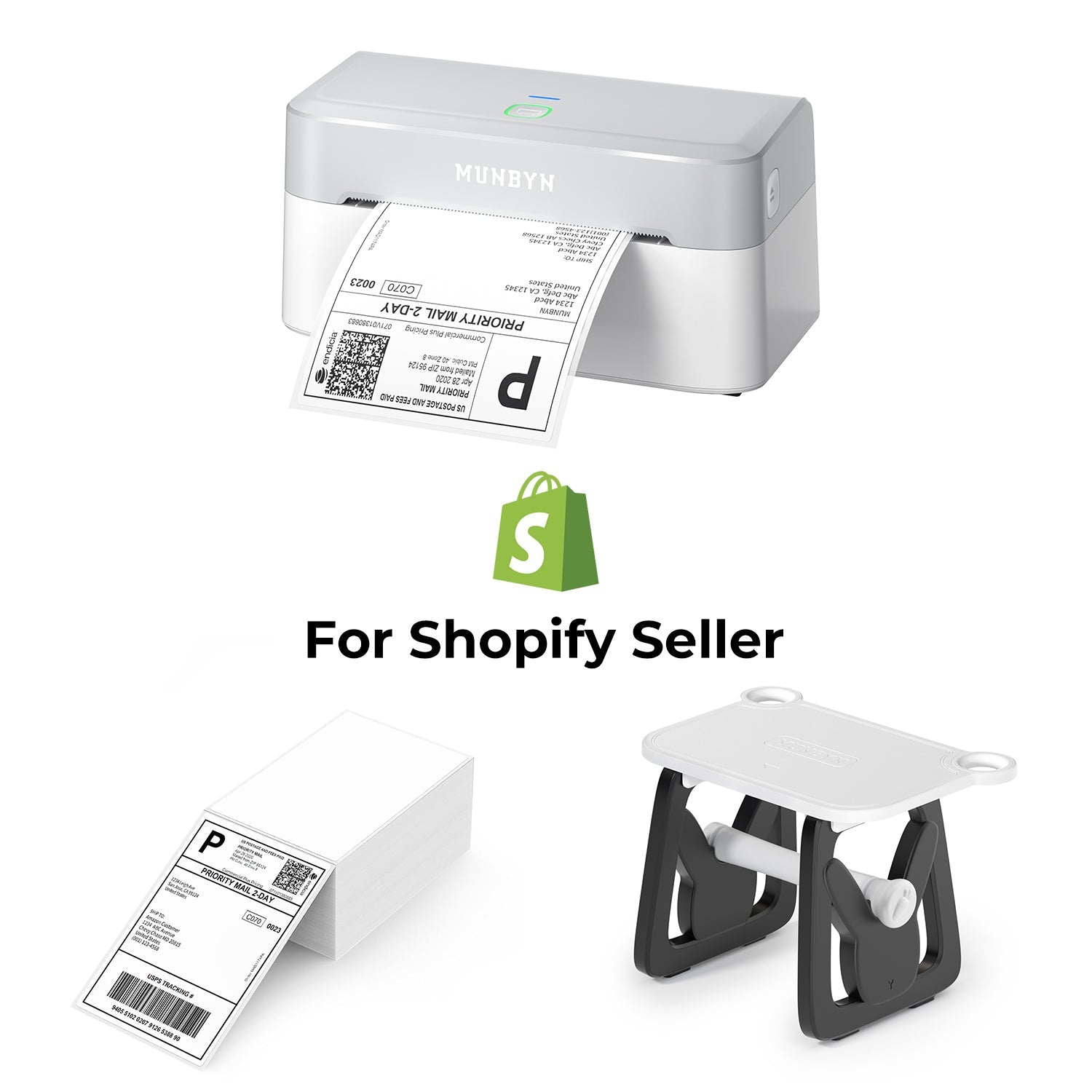 MUNBYN RealWriter 403B Bluetooth thermische labelprinter & 4x6 labels Shopify verzending moderne set