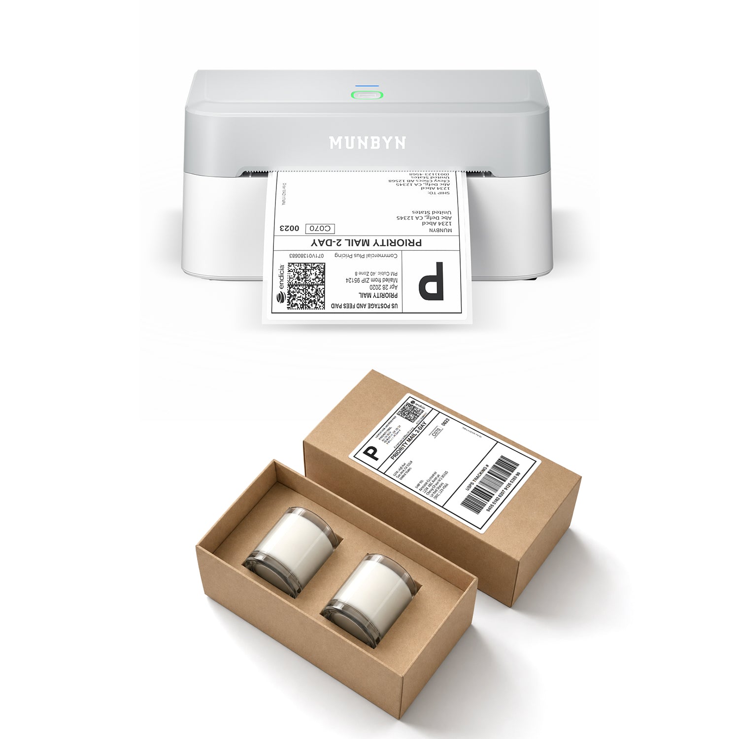 MUNBYN RealWriter 403B Bluetooth thermische labelprinter & 4x6 gevouwen labels kaarsenverzending starterset