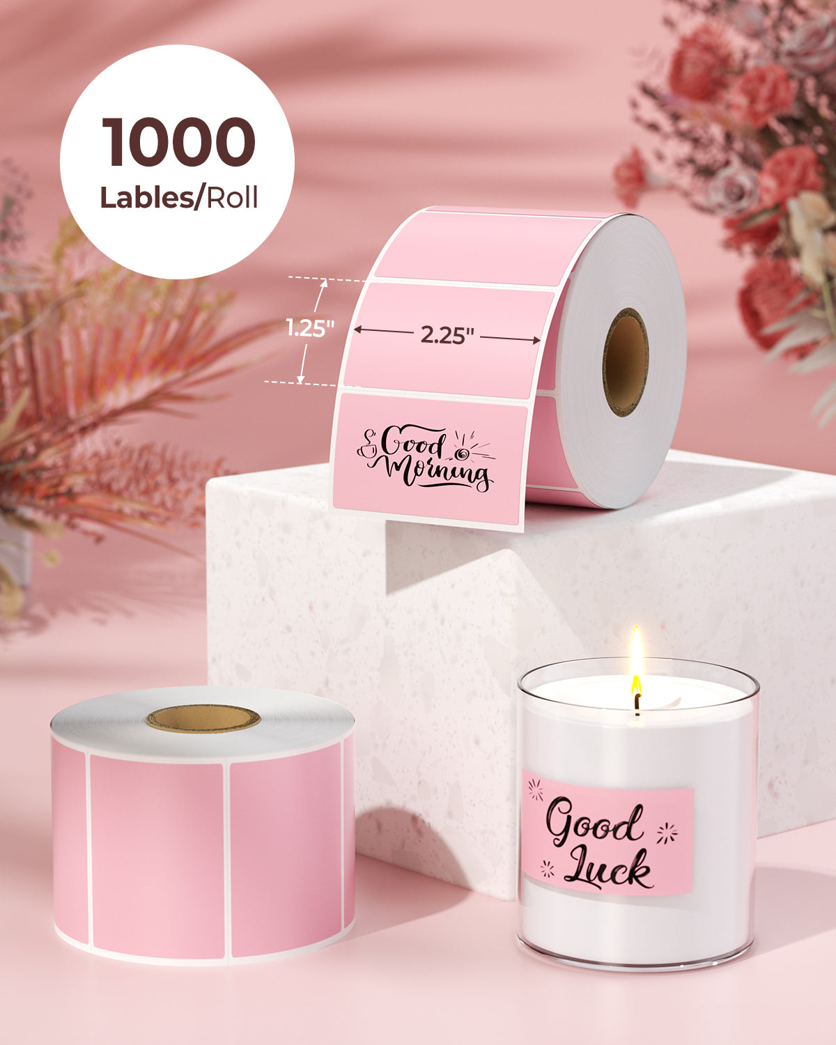 MUNBYN RealWriter 130B Bluetooth Drucker & Rechteck Rosa Etiketten Beauty Verpackung Basis Set