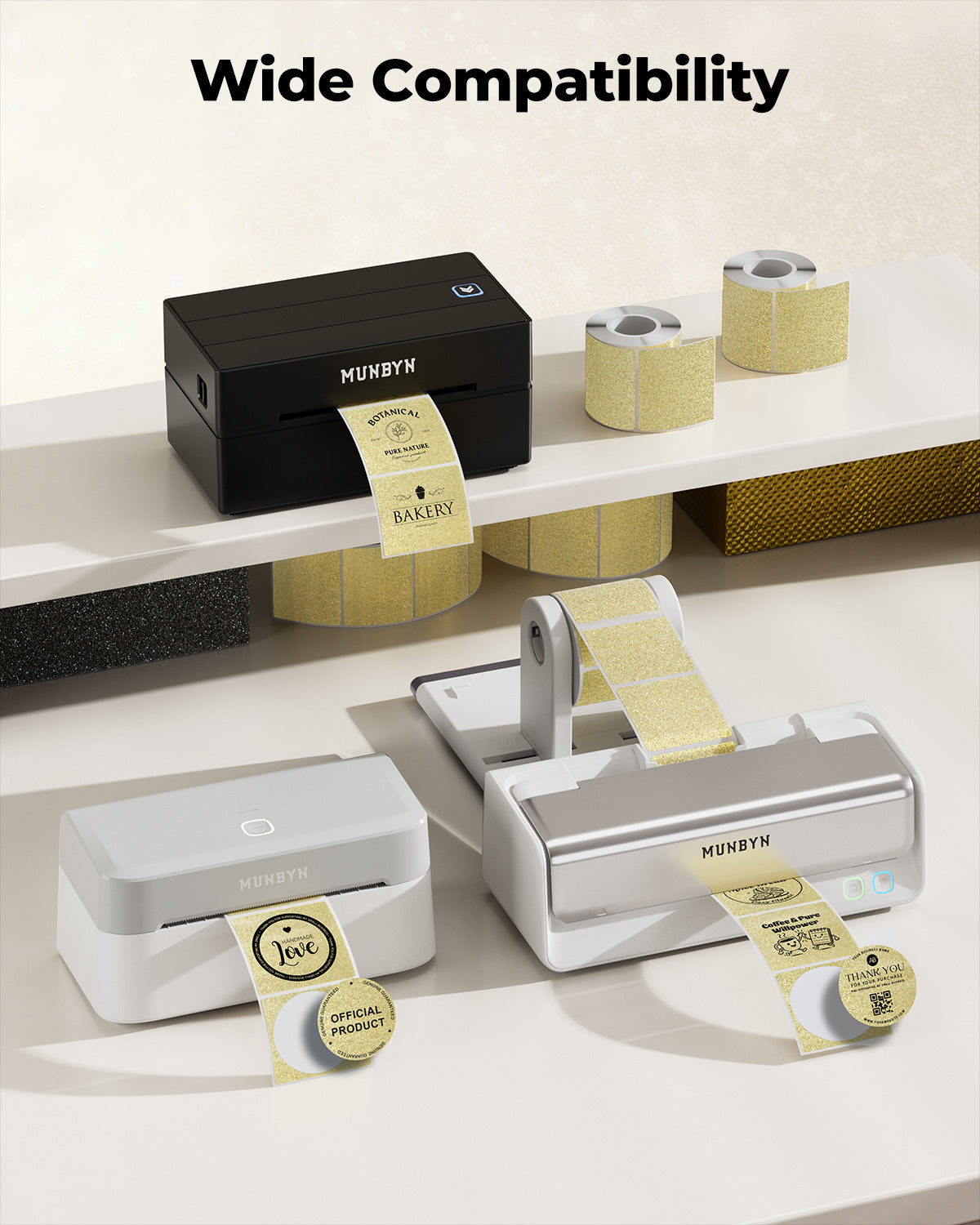 MUNBYN Étiquettes thermiques scintillantes 2" pour autocollants de branding