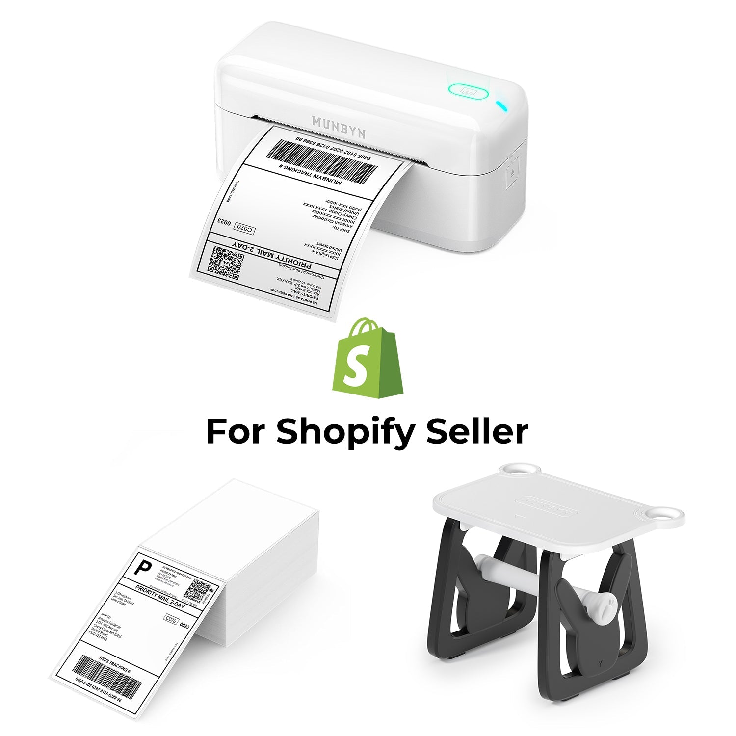 MUNBYN RealWriter 402B Bluetooth thermische labelprinter & 4x6 labels Shopify verzending efficientieset