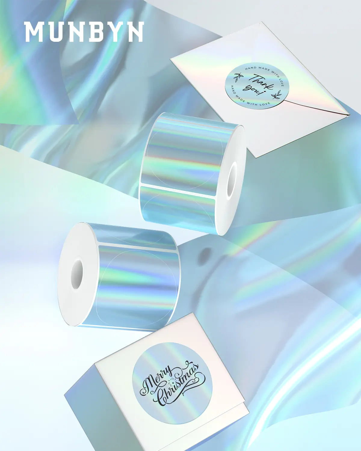 MUNBYN 2" Holografische Laser Thermoaufkleber-Etiketten 400 Etiketten/ Rolle