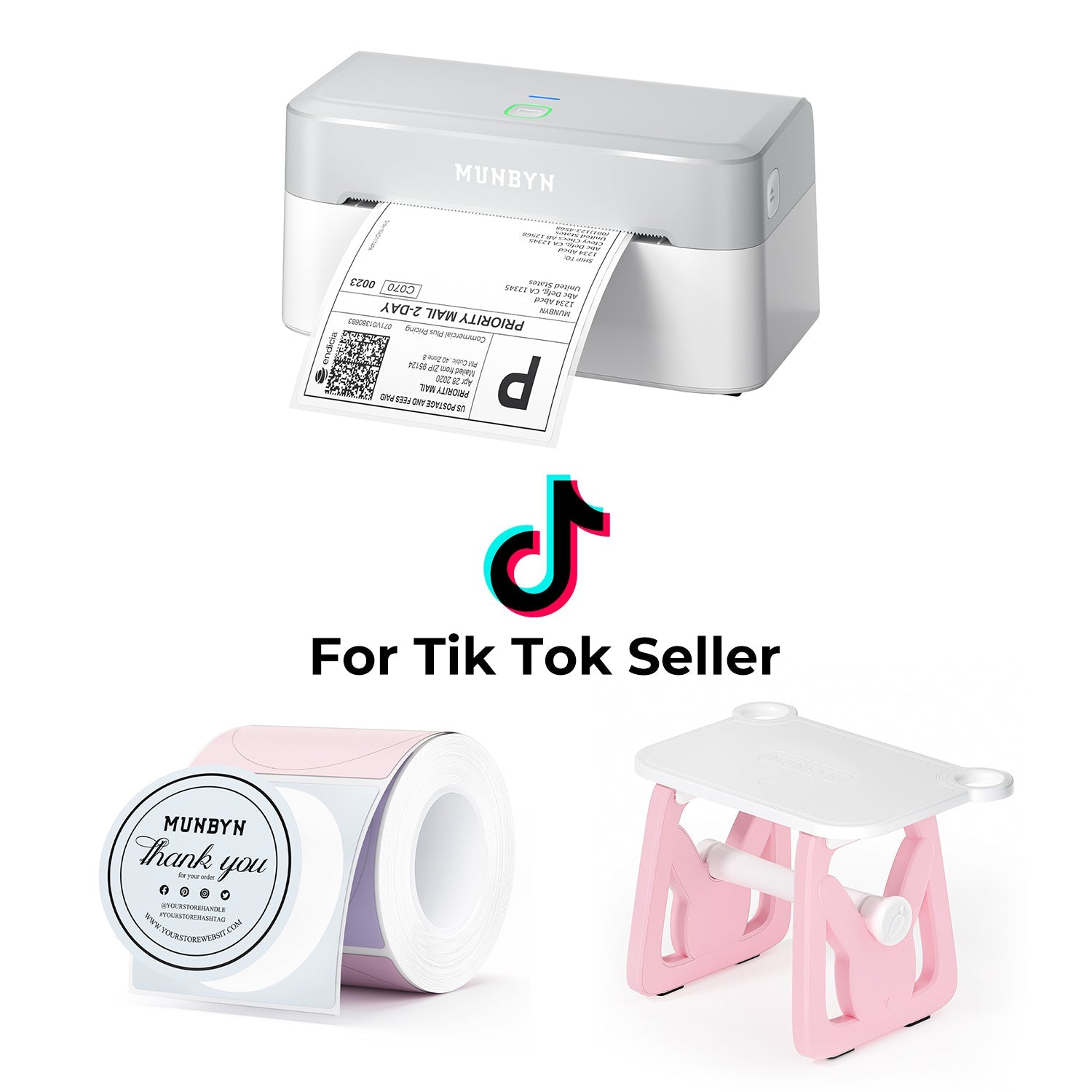 MUNBYN RealWriter 403B Bluetooth thermische labelprinter & Morandi-labels TikTok verpakking & branding elegante set