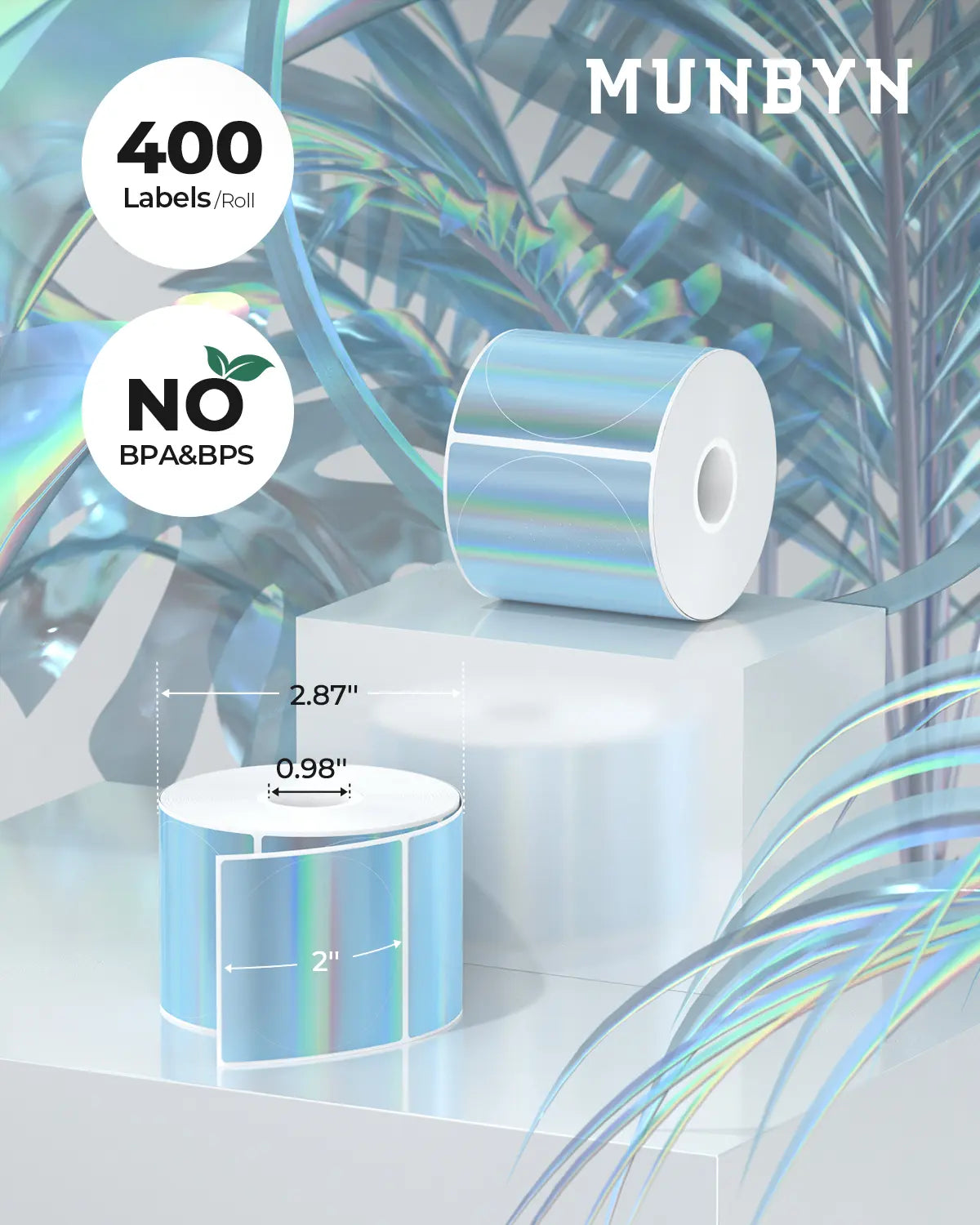 MUNBYN 2" Holografische Laser Thermoaufkleber-Etiketten 400 Etiketten/ Rolle