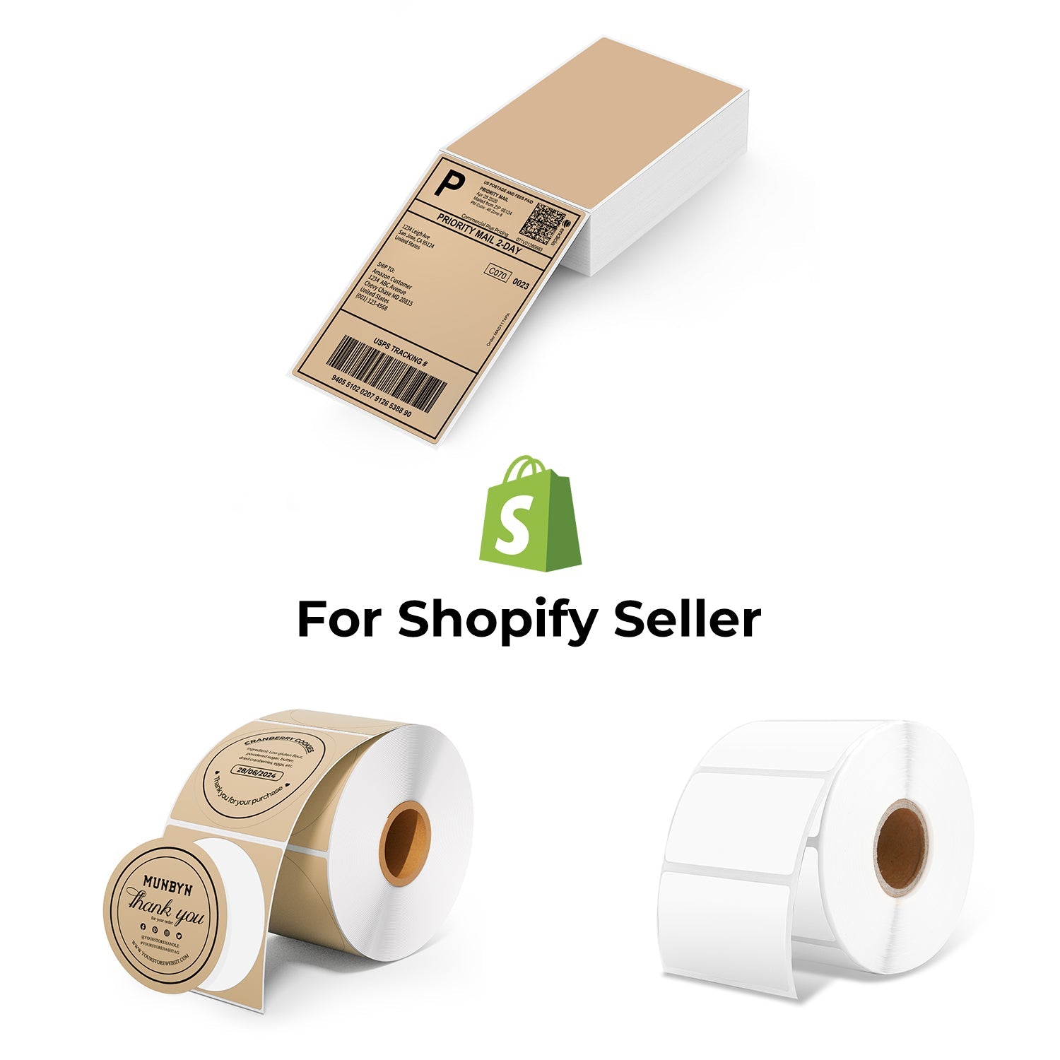 MUNBYN Shopify productdisplay en branding labelset