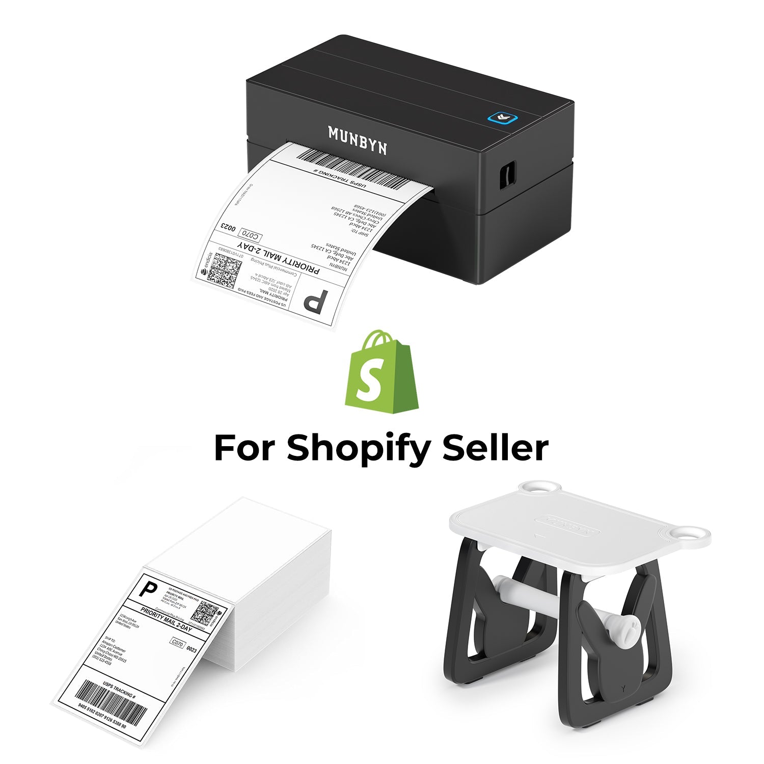 MUNBYN RealWriter 130B thermische labelprinter & 4x6 labels Shopify verzending klassieke set