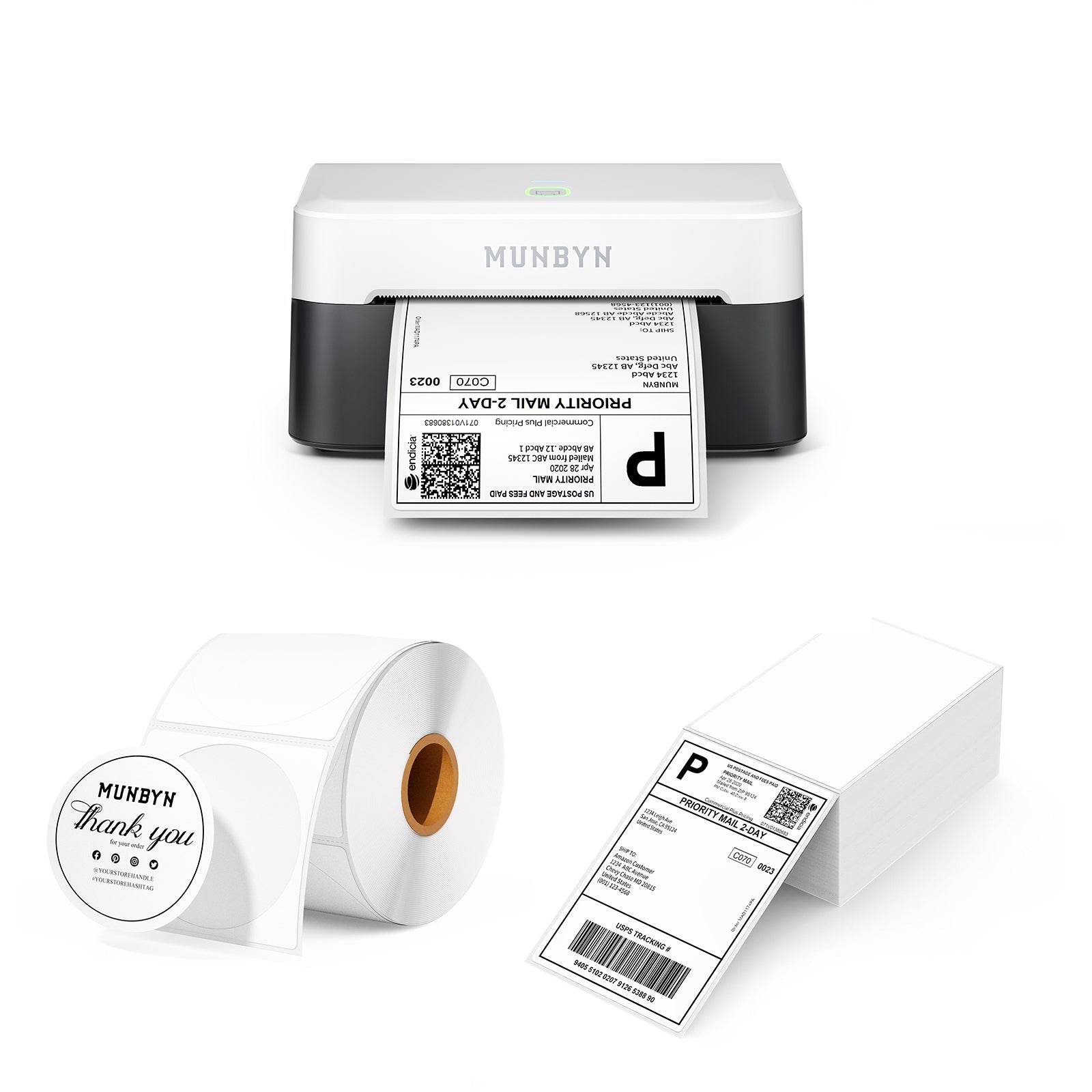 MUNBYN RW403B Bluetooth Thermal Label Printer Kit for Shipping and Product Labels