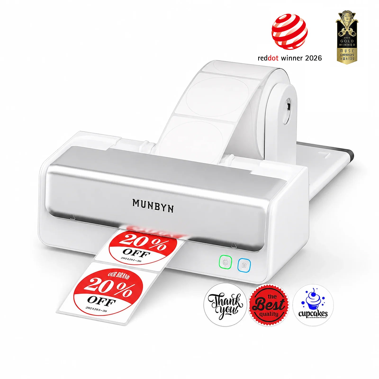 MUNBYN RW405B zweifarbiger Bluetooth Thermodrucker mit Etikettenhalter
