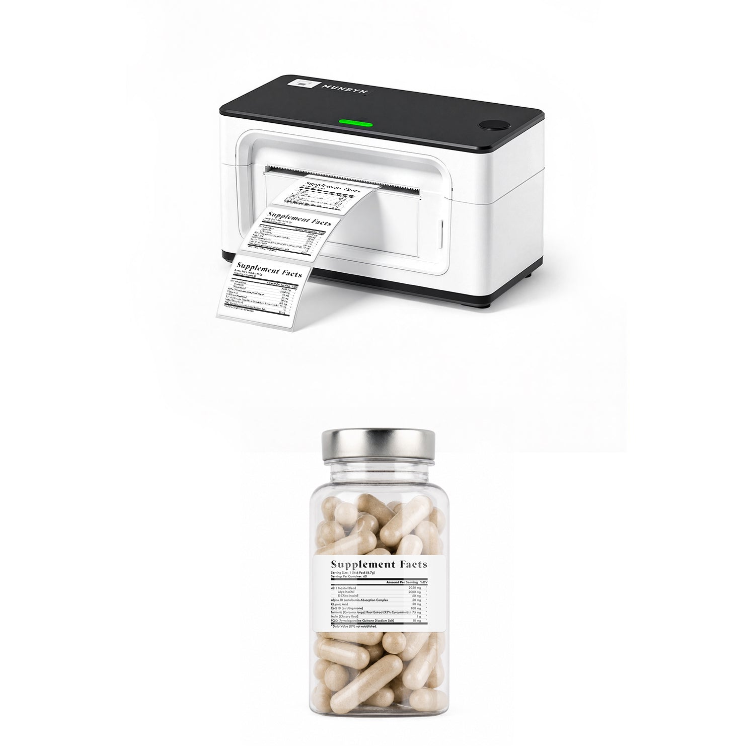 MUNBYN 941BP 300DPI Bluetooth Drucker & Rechteck Etiketten Supplement Produkt Starter Set
