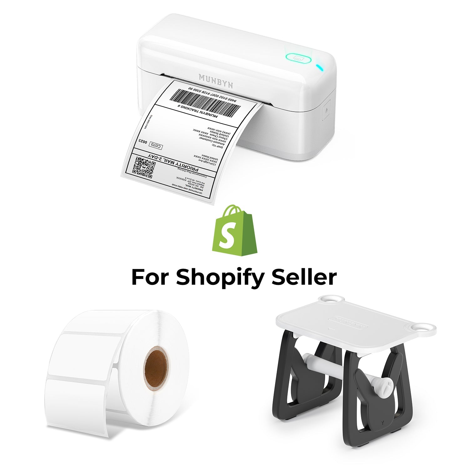 MUNBYN RealWriter 402B Bluetooth thermische labelprinter & 4x6 labels Shopify verzending elegante set