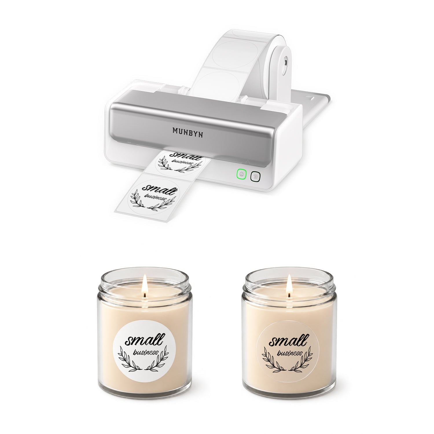 MUNBYN RealWriter 405B Bluetooth Printer & Round Labels Candle Product Pro Set