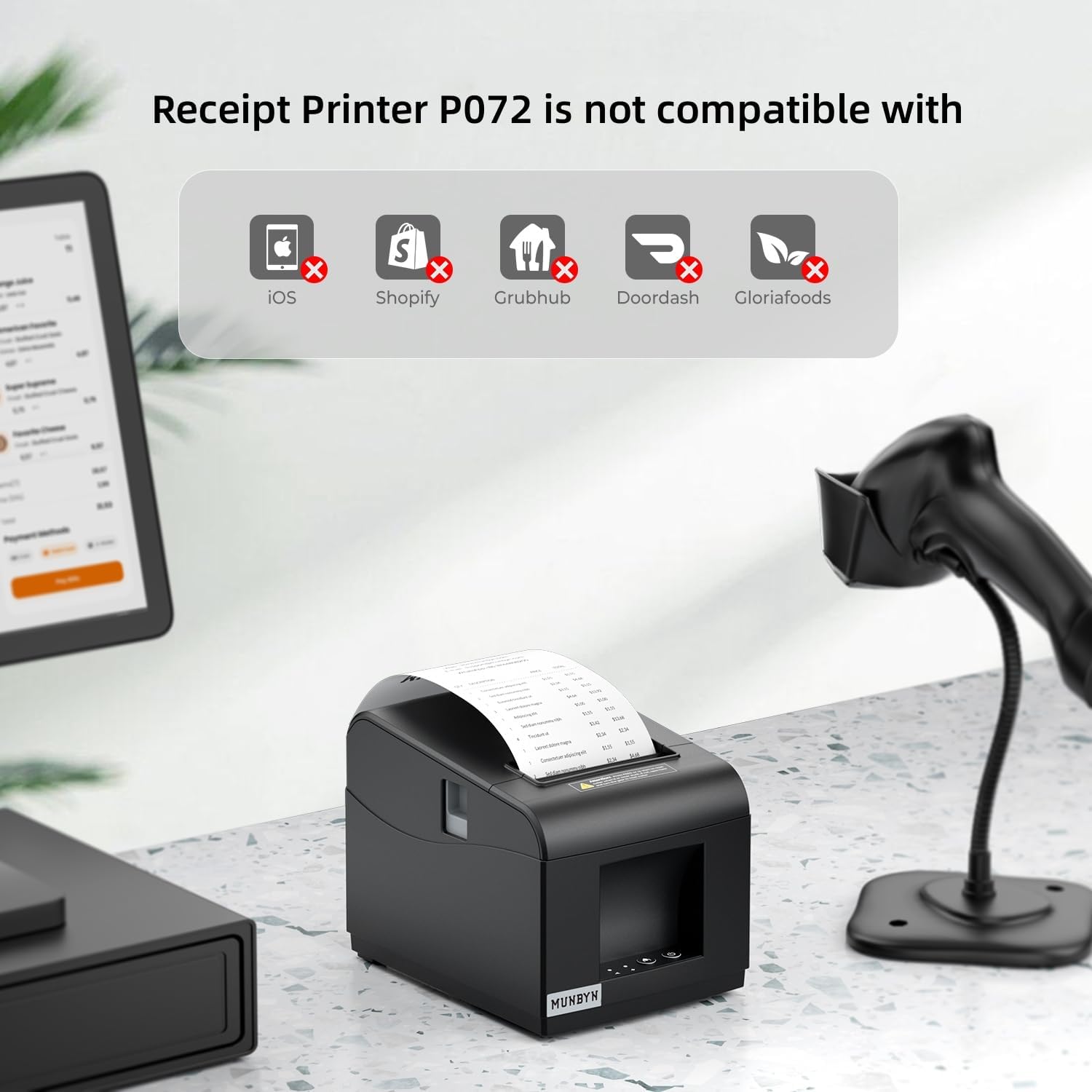 MUNBYN 80mm Ethernet(LAN)+USB thermal Bondrucker POS-Drucker P072