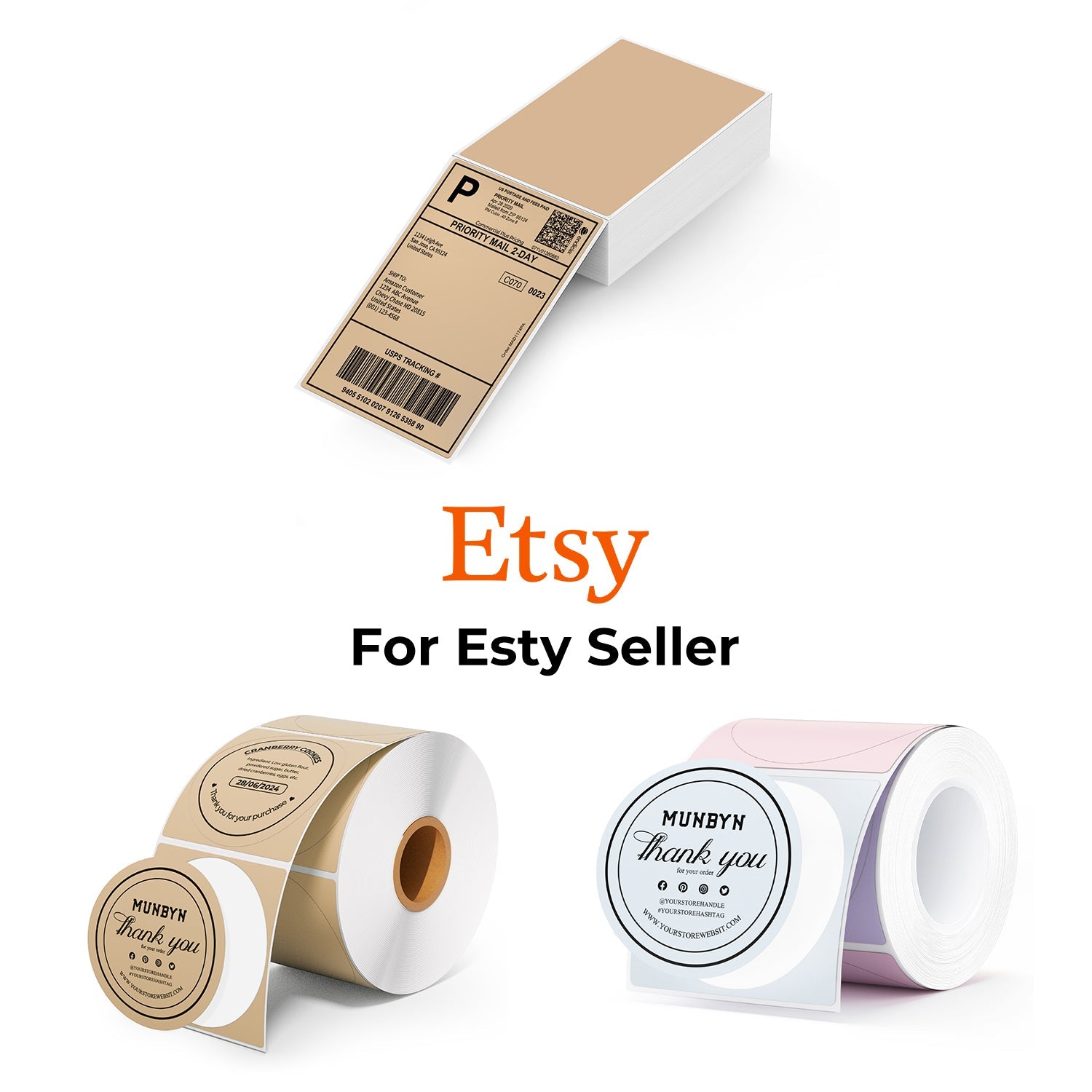MUNBYN Etsy kleinbedrijf labelset voor verpakking en organisatie