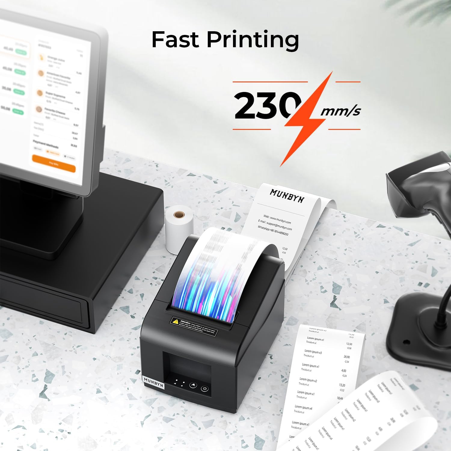 MUNBYN 80mm Ethernet(LAN)+USB thermal Bondrucker POS-Drucker P072