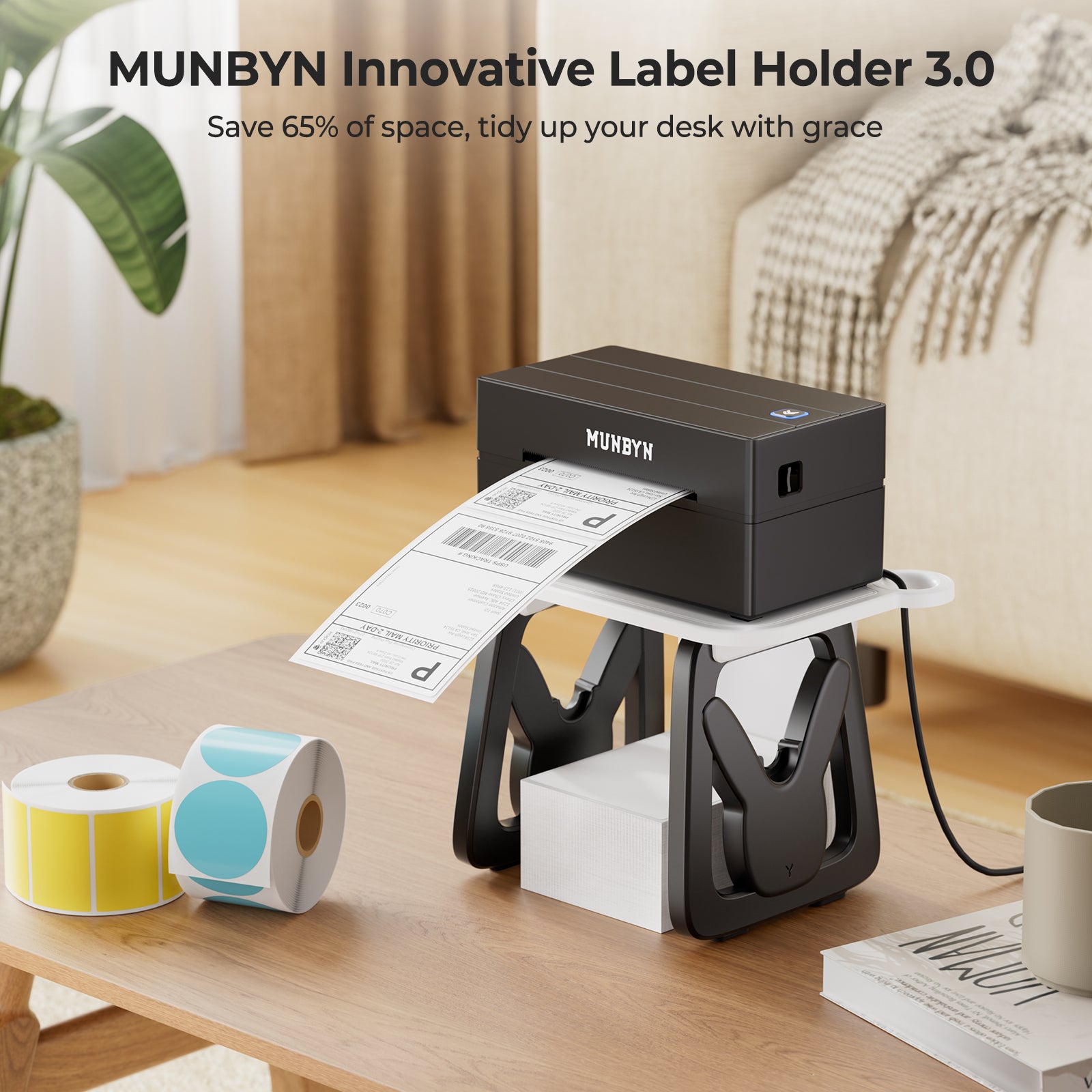 Support d'etiquettes MUNBYN ILH02 3-en-1 pour imprimante et rouleaux