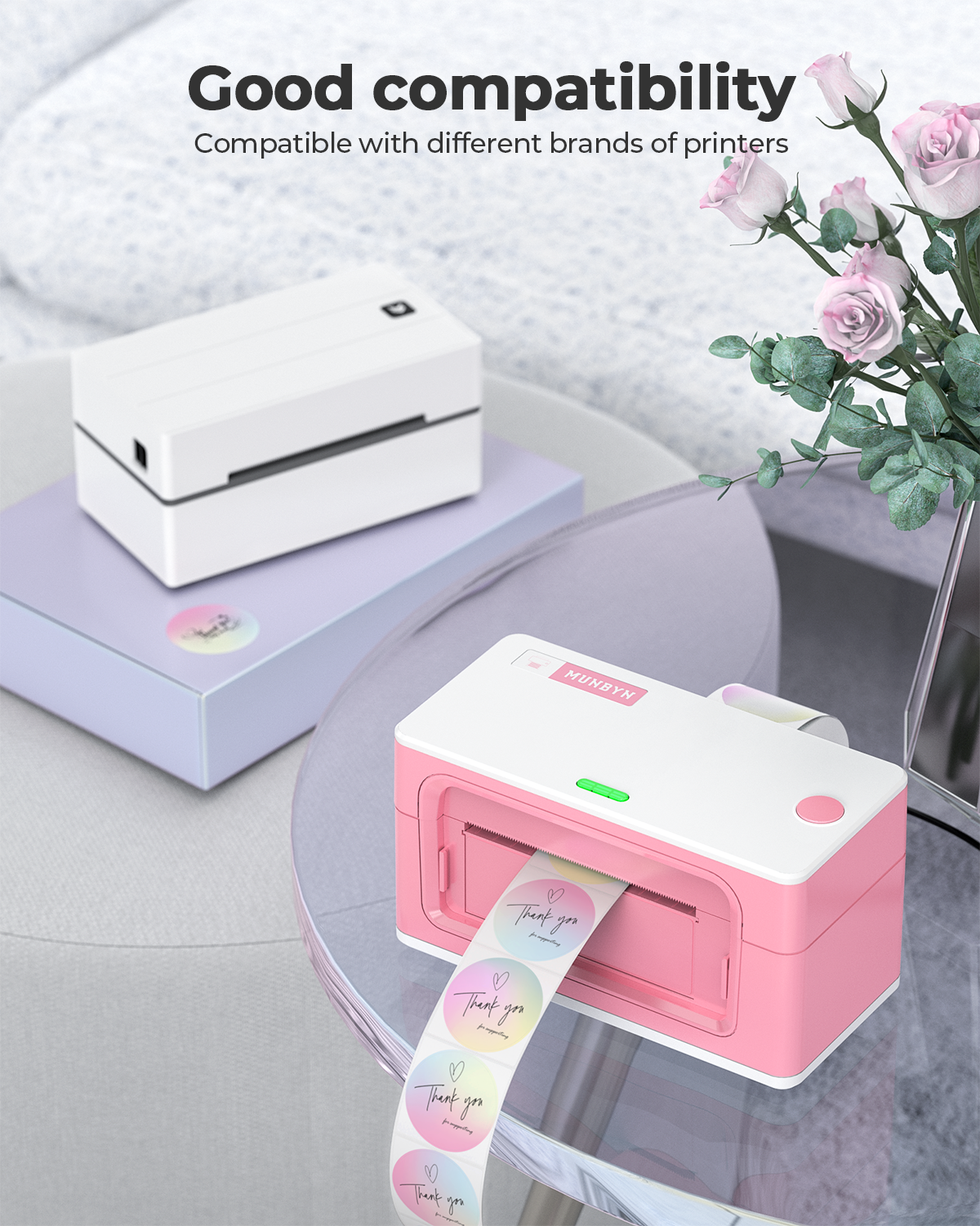 MUNBYN 2" Rosa Farbverlauf 6-in-1-Thermoetiketten für kleine Unternehmen