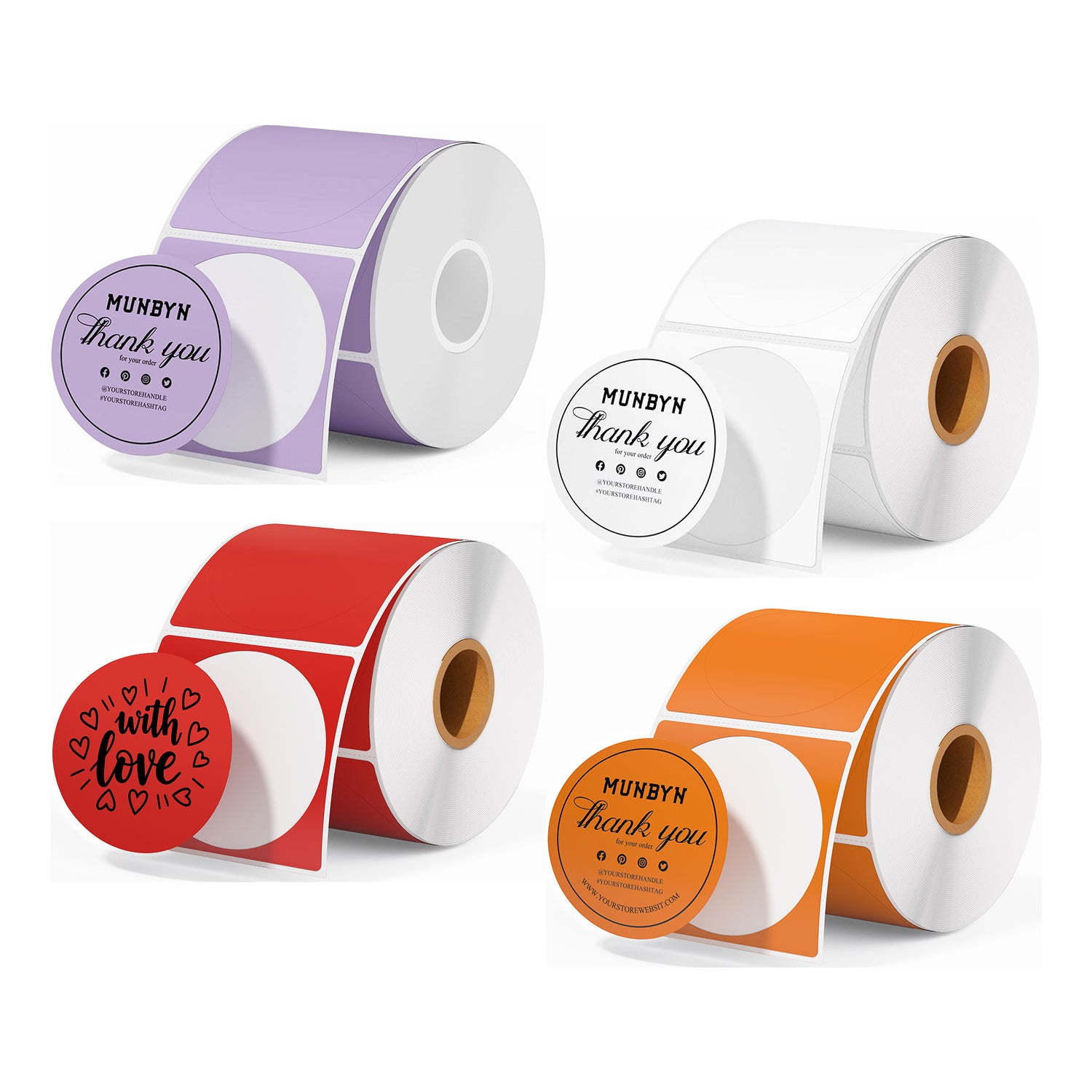 Étiquettes thermiques rondes MUNBYN 2" pour produit, logo et autocollants polyvalents