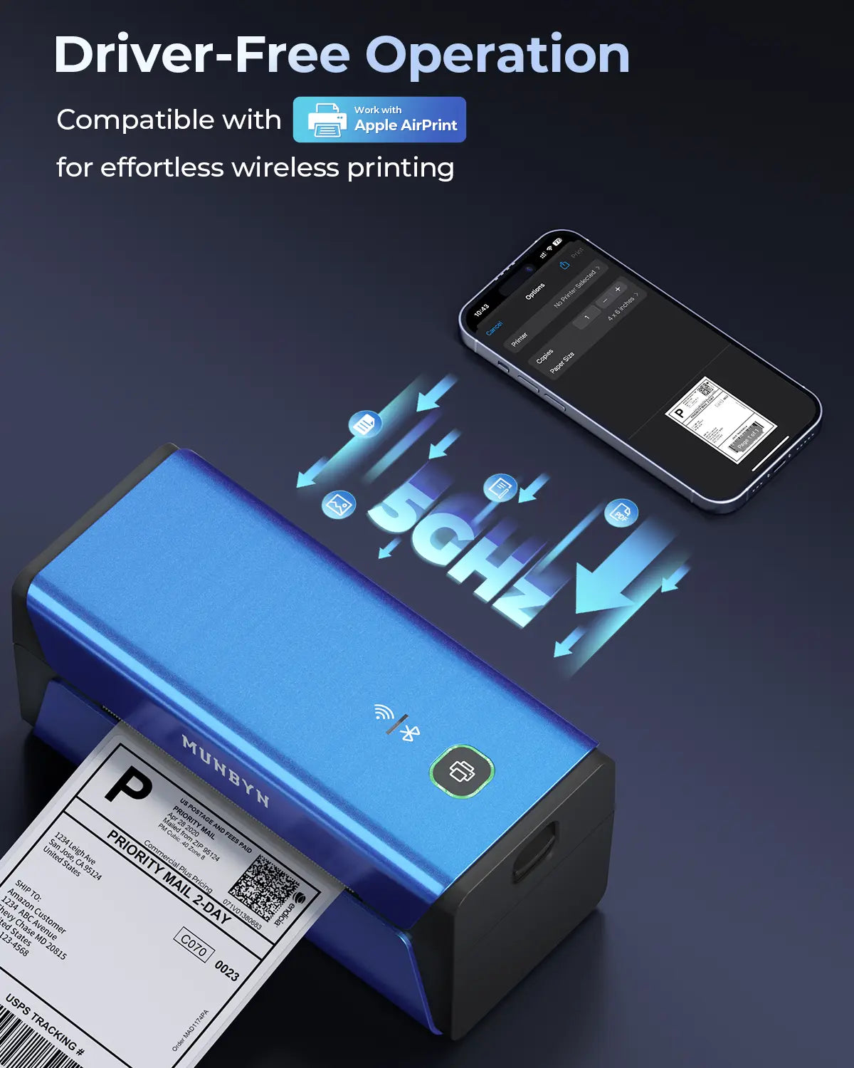MUNBYN 401AP Airprint Etikettendrucker Thermodrucker 300DPI
