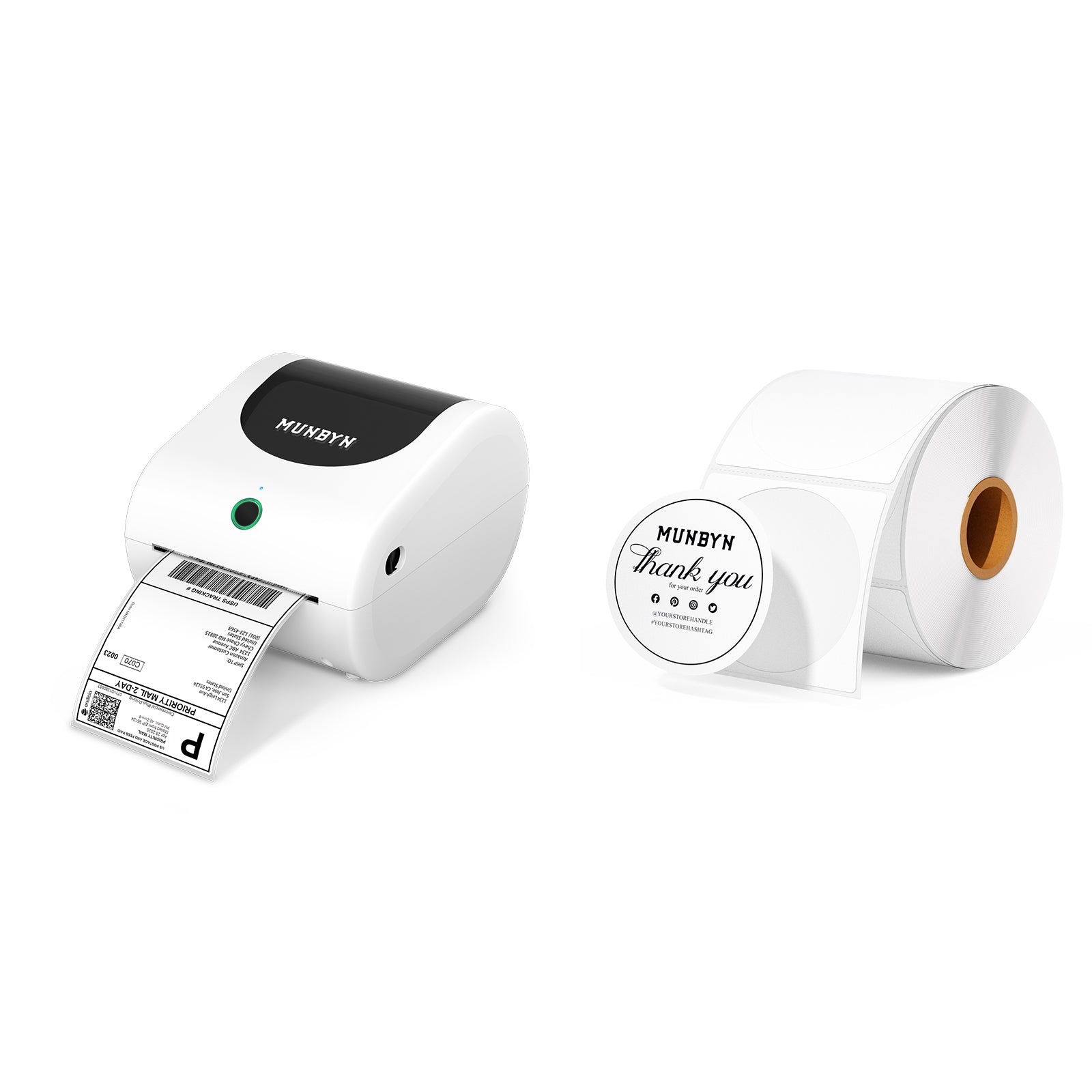 MUNBYN RW411B Bluetooth Etikettendrucker Thermodrucker mit Staufach, ohne Ständer