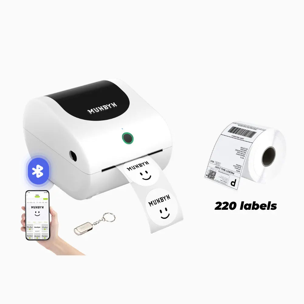 MUNBYN RW411B Bluetooth Etikettendrucker Thermodrucker mit Staufach, ohne Ständer