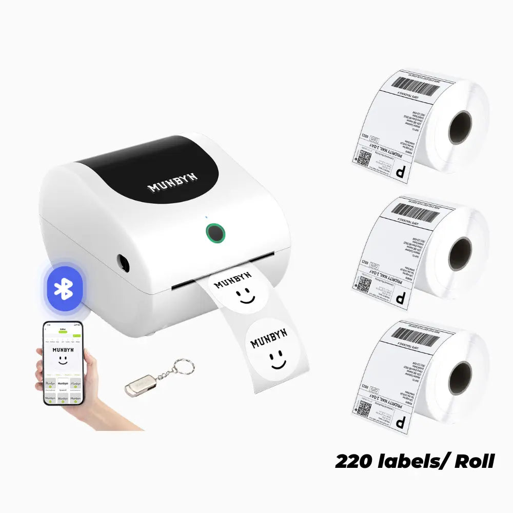 MUNBYN RW411B Bluetooth Etikettendrucker Thermodrucker mit Staufach, ohne Ständer