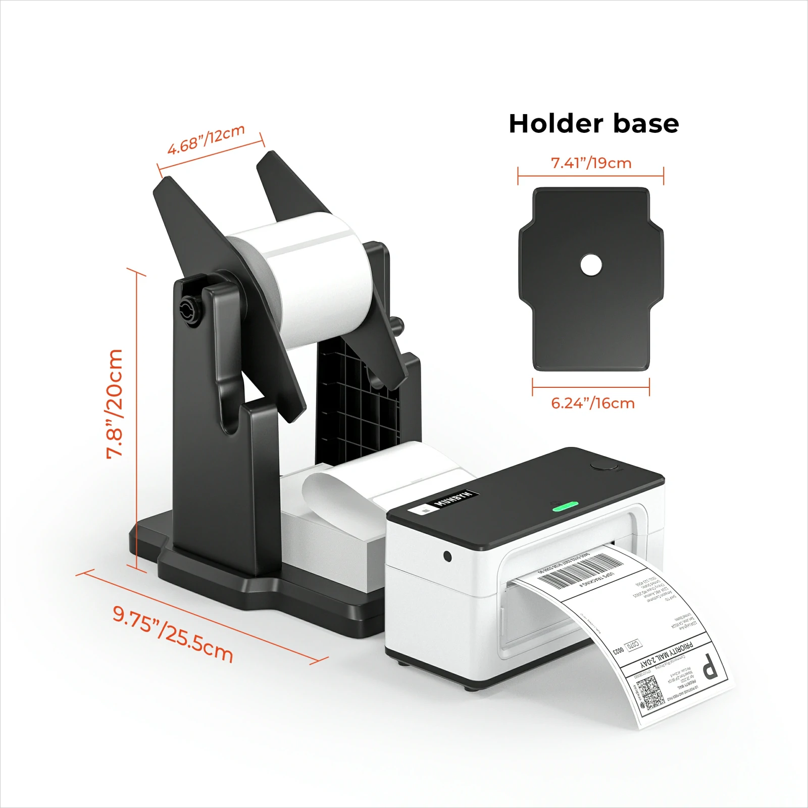 Der externe Etikettenhalter von MUNBYN kann sowohl für Rollenetiketten als auch für Faltetiketten verwendet werden.