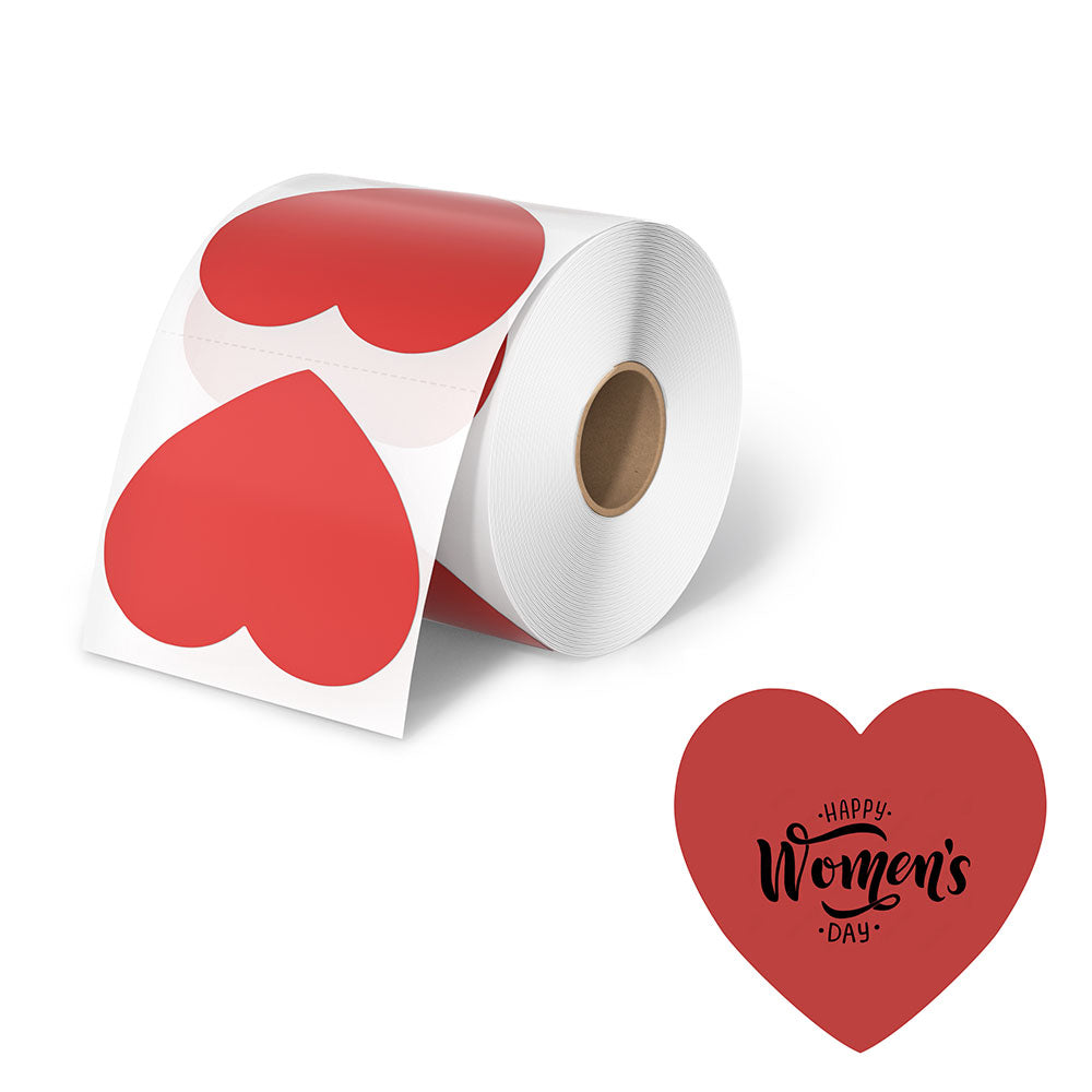 Die roten herzförmigen Thermoetiketten von MUNBYN werden in Rollen zu je 400 Stück geliefert und messen jeweils 76,2 mm x 76,2 mm.