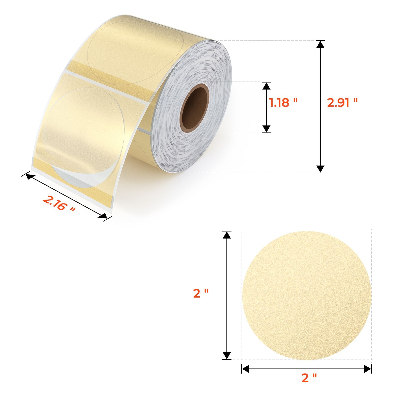 MUNBYN Gold-Glitzer-Thermoetiketten, 500 Etiketten pro Rolle, mit Maßen von 50,8 mm x 50,8 mm.