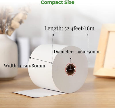 MUNBYN 80 × 50 mm Thermopapier für alle 80-mm-Thermodrucker (10 Stück)