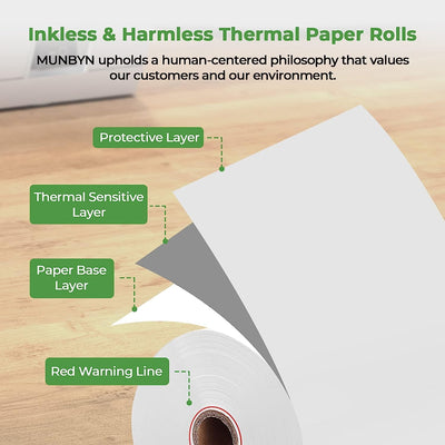 MUNBYN 80 × 50 mm Thermopapier für alle 80-mm-Thermodrucker (10 Stück)