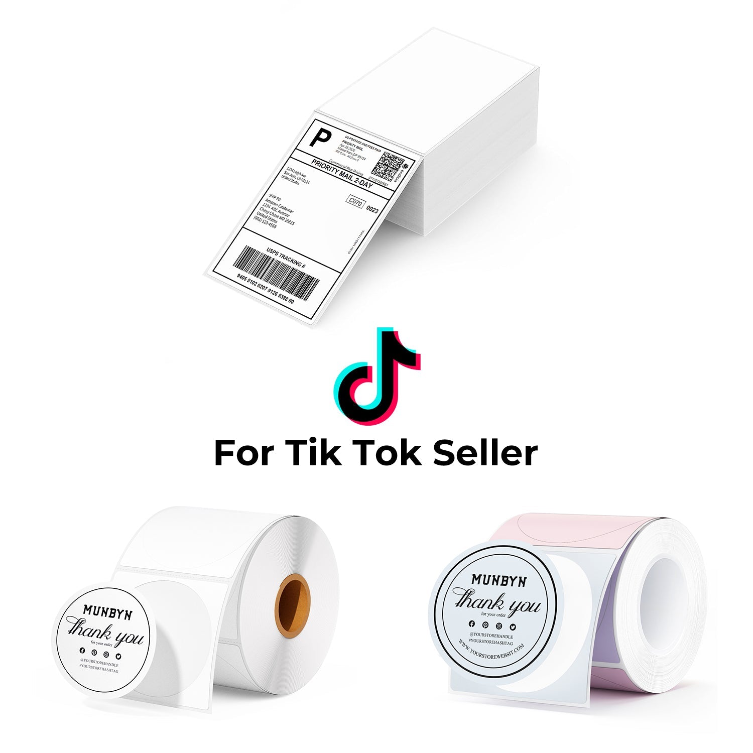 MUNBYN TikTok Schnell Abwicklung Etiketten Set für Schöpfer Läden