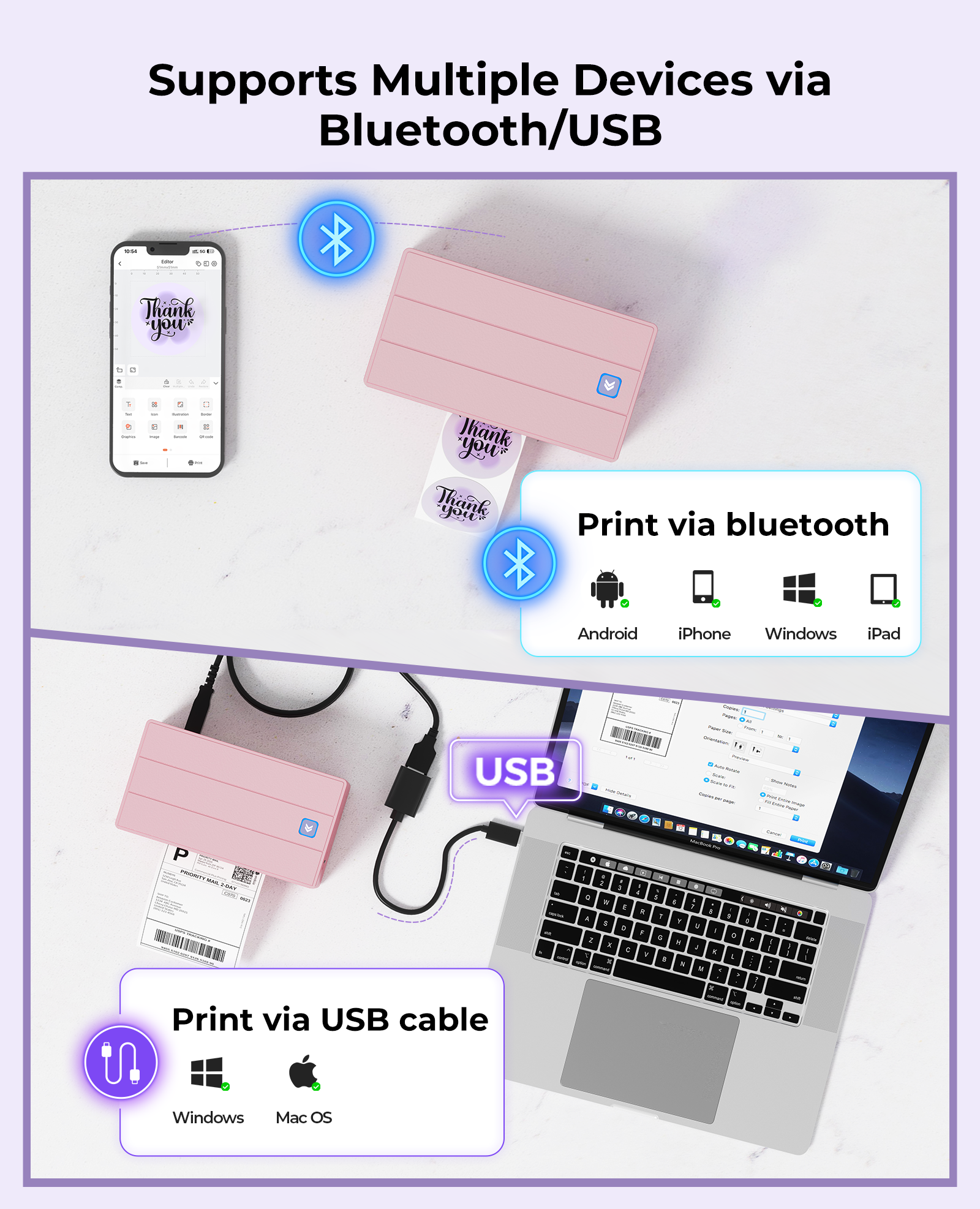 MUNBYN 130B Bluetooth Thermal Label Printer & Morandi Labels TikTok Packaging & Branding Classic Set