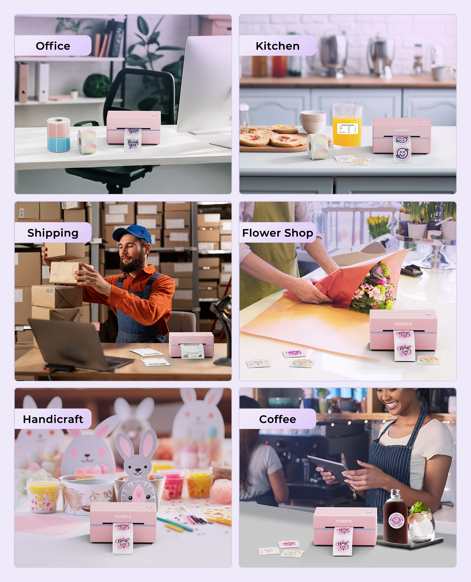 MUNBYN 130B Bluetooth Thermal Label Printer & Morandi Labels TikTok Packaging & Branding Classic Set
