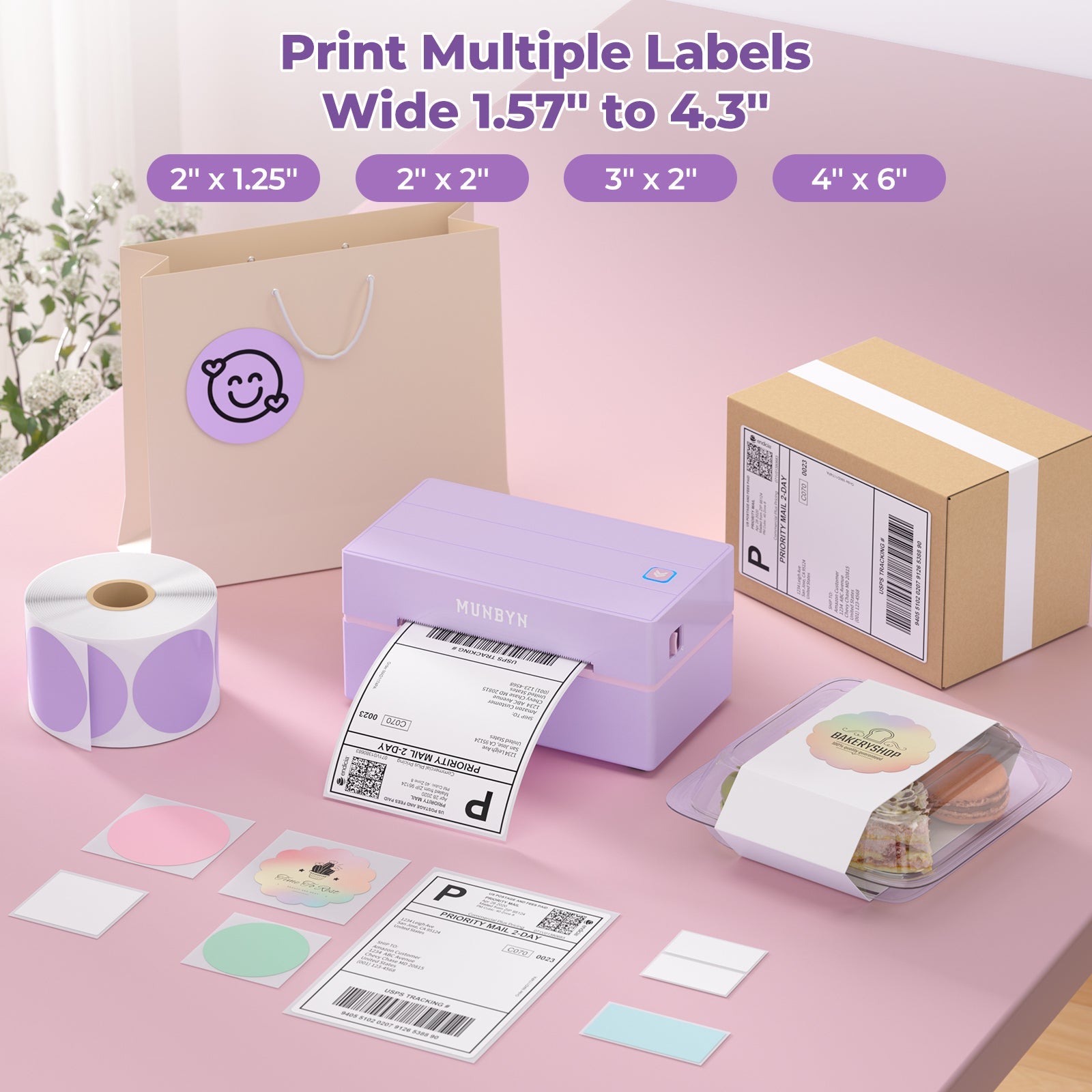 MUNBYN RealWriter 130B draadloze thermische labelprinter & Morandi-labels Etsy verpakking & branding klassieke set