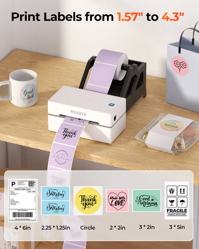 MUNBYN RealWriter 130B Bluetooth Drucker & Rechteck Rosa Etiketten Beauty Verpackung Basis Set