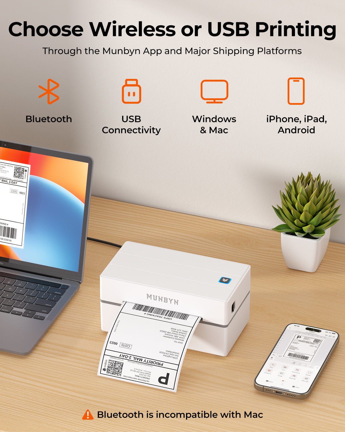 MUNBYN 130B Bluetooth thermische labelprinter & ronde labels Shopify verpakking & branding klassieke set