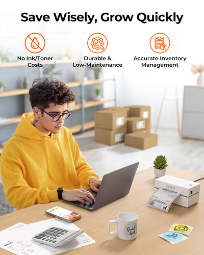 MUNBYN 130B Bluetooth thermische labelprinter & ronde labels Shopify verpakking & branding klassieke set