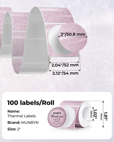 MUNBYN Étiquettes thermiques scintillantes 2" pour autocollants de branding