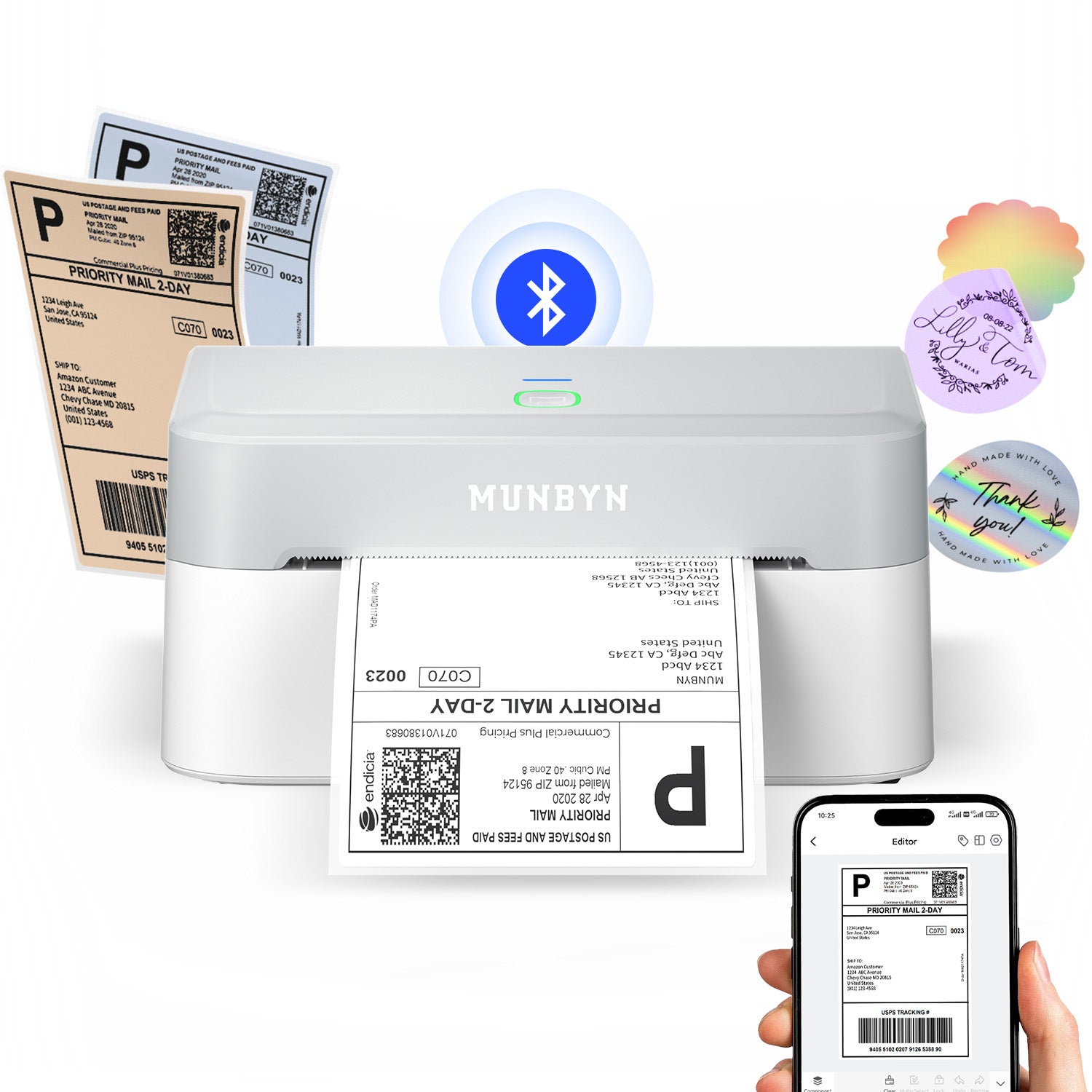 MUNBYN 403B Bluetooth Etikettendrucker, Labeldrucker Thermodrucker