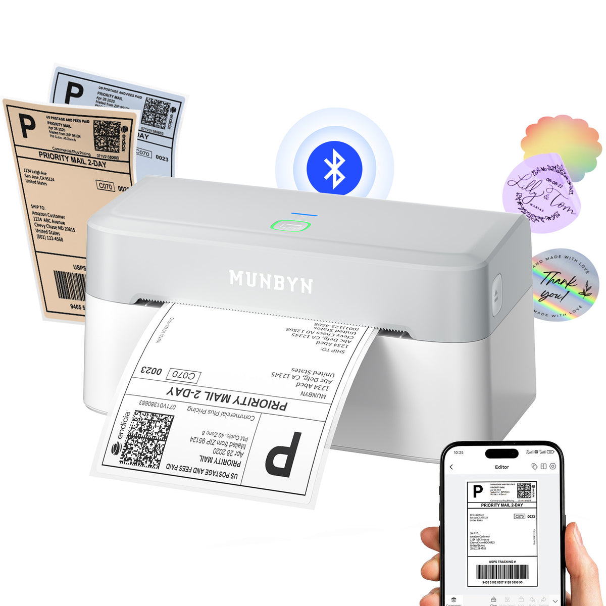 MUNBYN 403B Bluetooth Etikettendrucker, Labeldrucker Thermodrucker