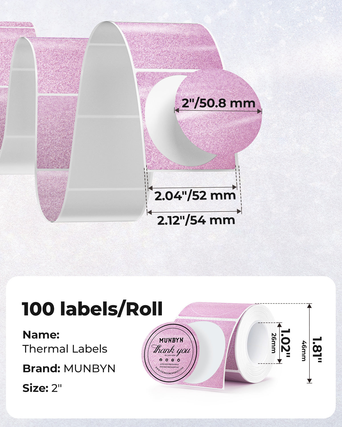MUNBYN 2" Glitter Thermal Labels for Branding Stickers