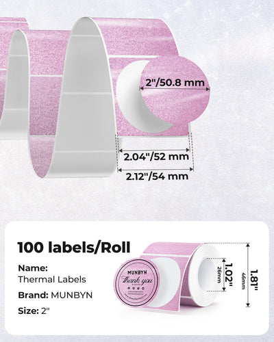 MUNBYN 2" Glitter Thermal Labels for Branding Stickers
