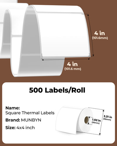 MUNBYN 4" x 4" Universal Thermo-etiketten für kleine Unternehmen und Bäckereien