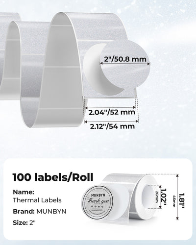 MUNBYN Étiquettes thermiques scintillantes 2" pour autocollants de branding