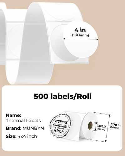 MUNBYN 4" x 4" Universal Thermal Labels for Small Businesses and Bakeries