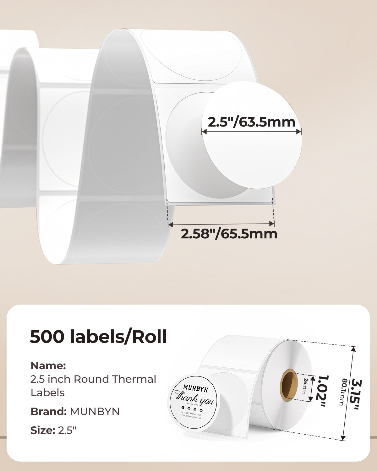 MUNBYN 2,5" Runde Thermoetiketten für kleine Unternehmen & selbstgemachte Leckereien