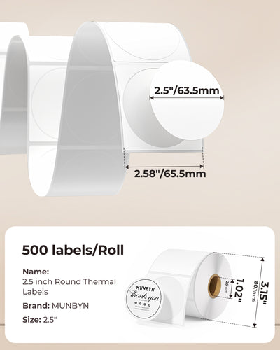 MUNBYN 2,5" Runde Thermoetiketten für kleine Unternehmen & selbstgemachte Leckereien