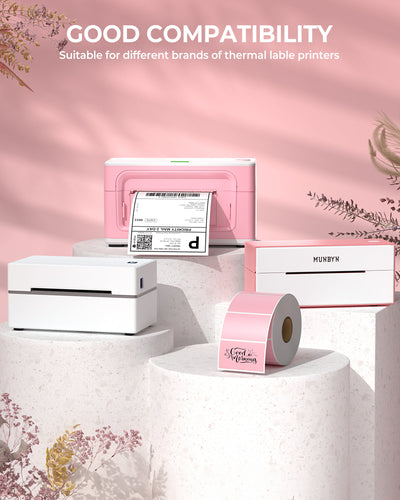 MUNBYN RealWriter 130B Bluetooth Drucker & Rechteck Rosa Etiketten Beauty Verpackung Basis Set