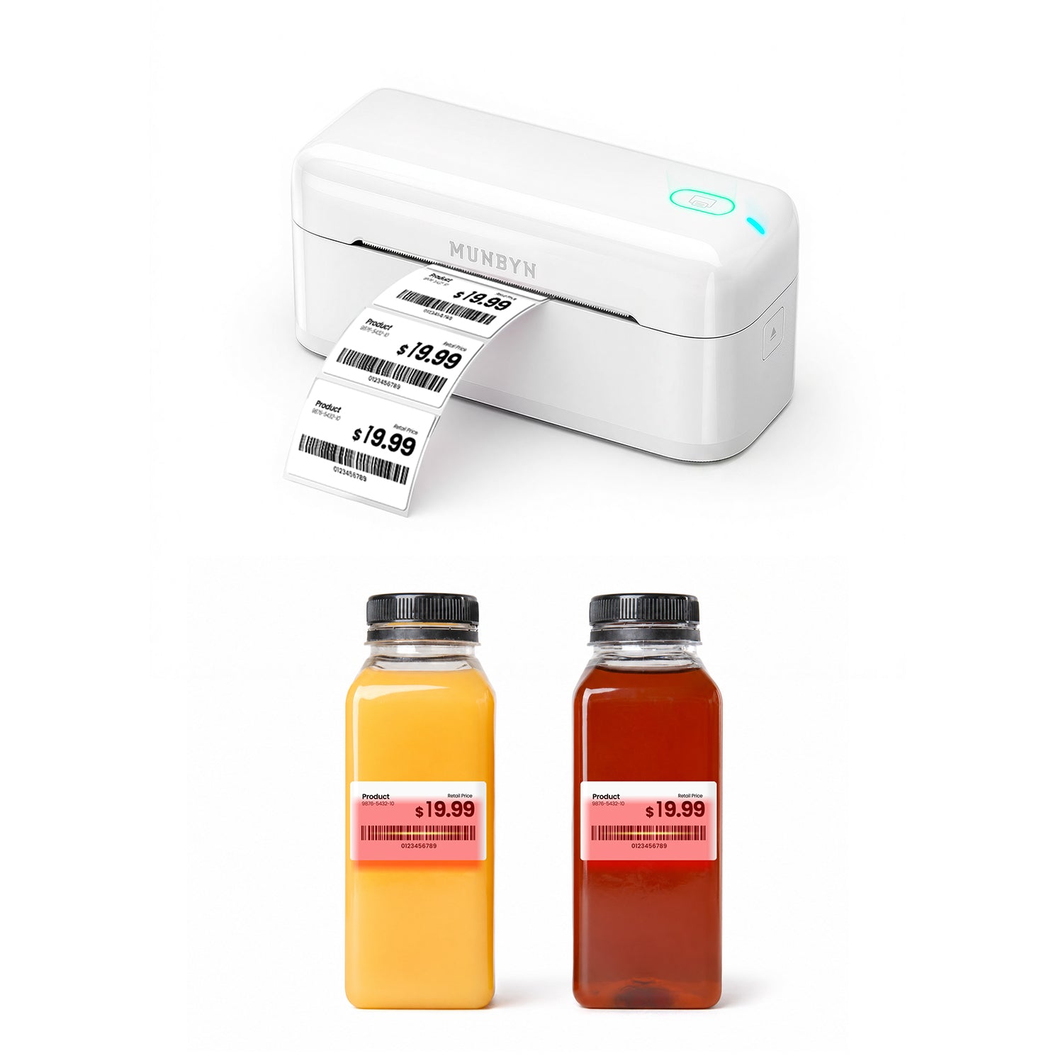 MUNBYN RealWriter 402B Bluetooth Drucker & Rechteck Etiketten Einzelhandel Barcode Profi Set