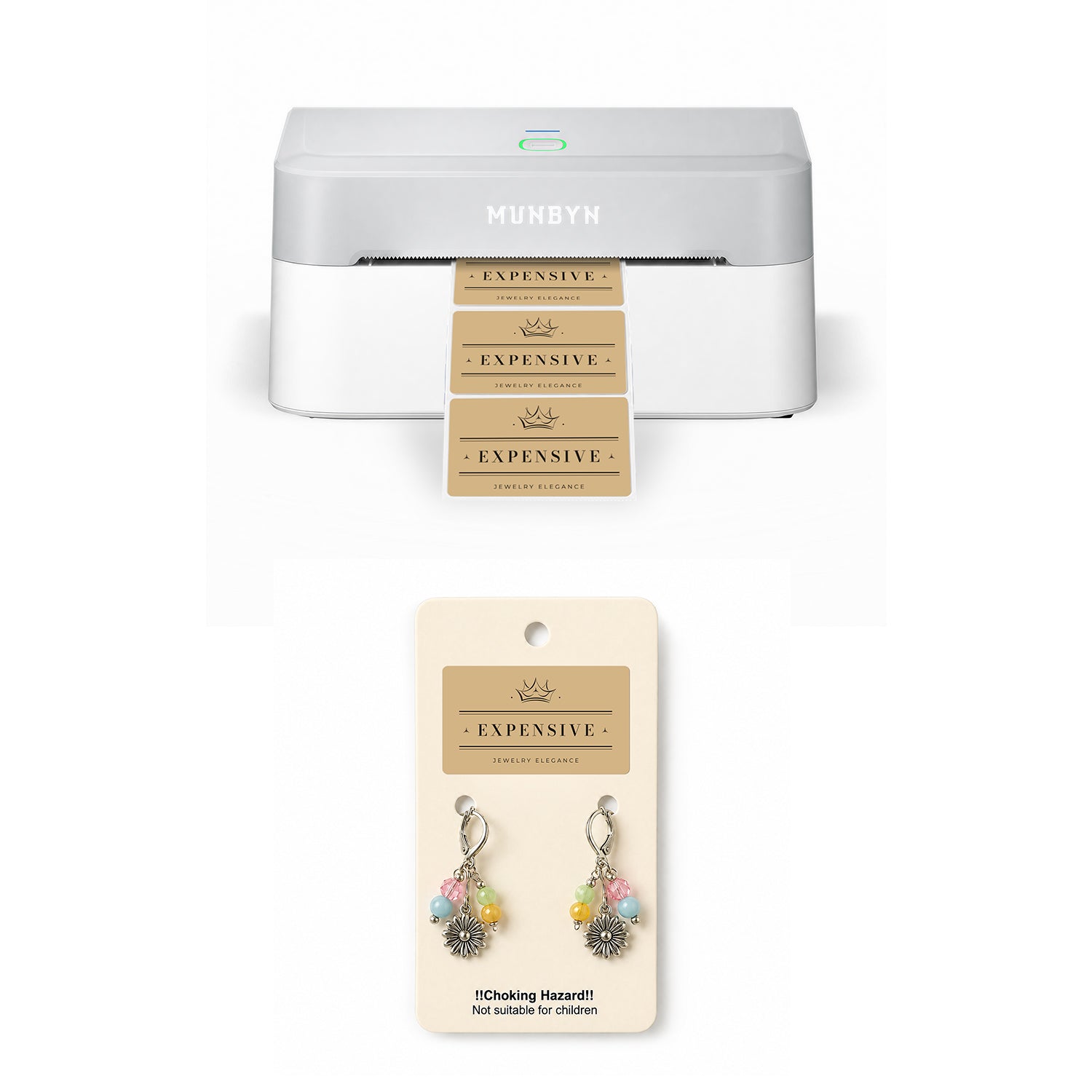 MUNBYN RealWriter 403B Bluetooth Drucker & 4x2 Etiketten Handgemacht Produkt Starter Set